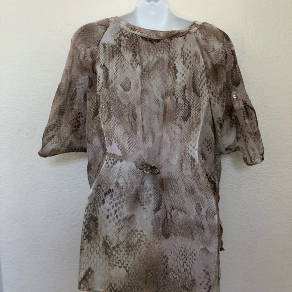 Express Snake Print Button Down Sheer Blouse Top - Picture 4 of 5